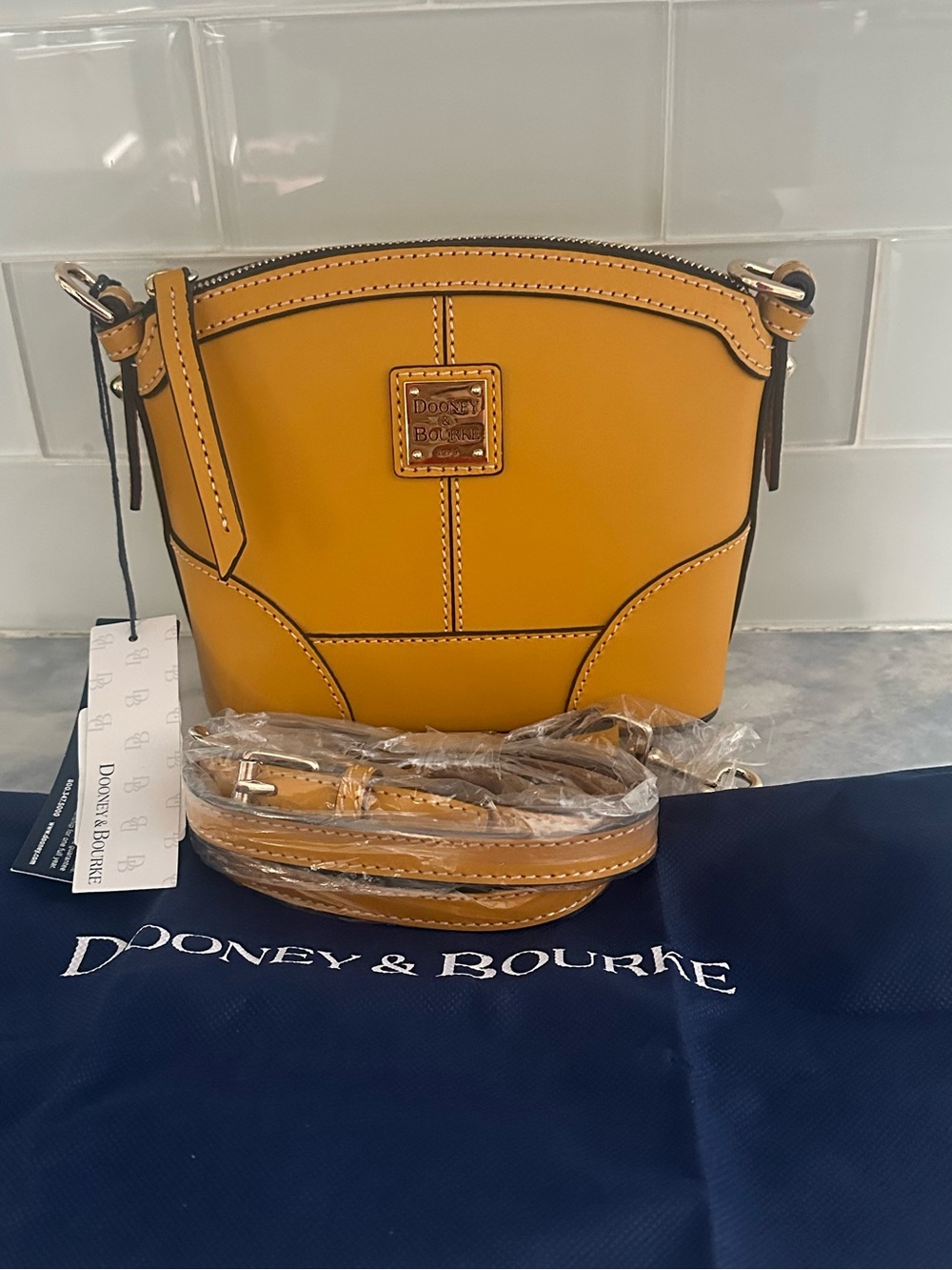 New Dooney & Bourke Mini Domed Mustard Yellow Leather Crossbody Bag